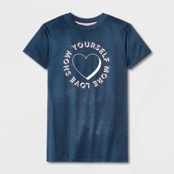 Girls' 'love Yourself' Oversized Sleep Shirt - Art Class Navy Blue