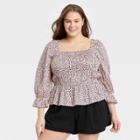 Women's Plus Size Balloon 3/4 Sleeve Smocked Peplum Top - Who What Wear Pink