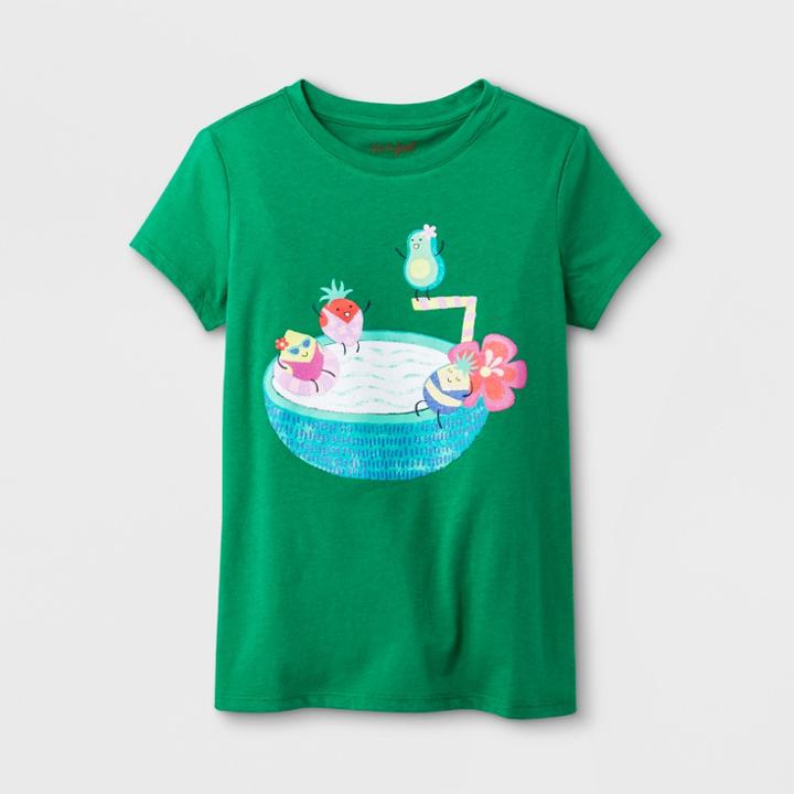 Girls' Short Sleeve Fruits In Suits Graphic T-shirt - Cat & Jack Green