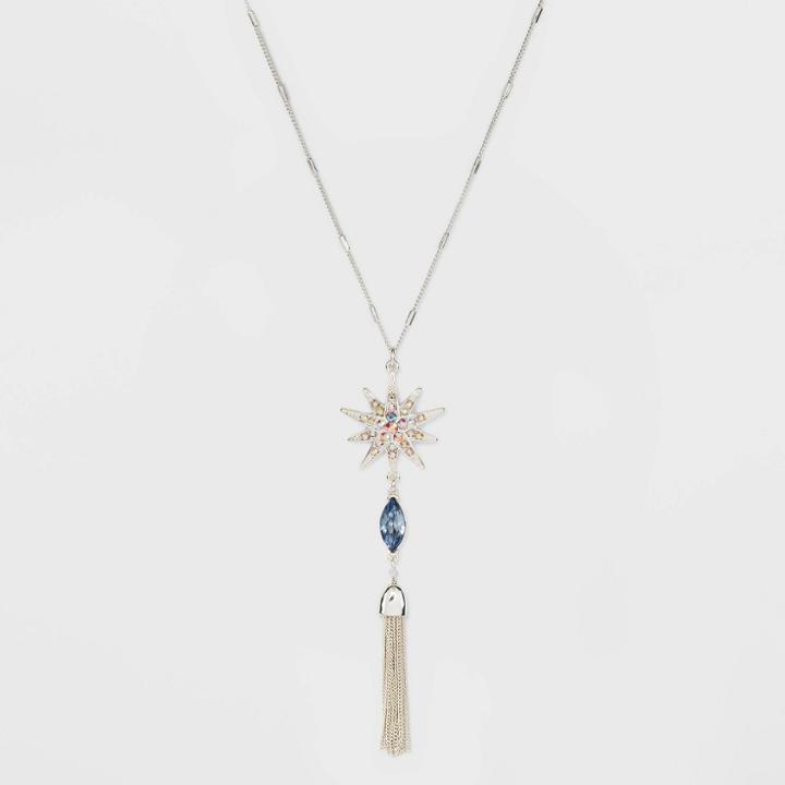 Tassel With Pave Star Long Pendant Necklace - A New Day Gold, Women's, Blue
