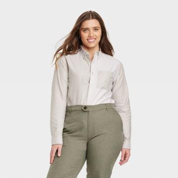Houston White Adult Plus Size Oxford Long Sleeve Button-down Shirt - Green