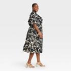 Women's Plus Size Floral Print Puff Elbow Sleeve Open Back Dress- Who What Wear Cream