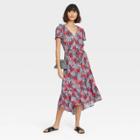 Women's Floral Print Flutter Short Sleeve Dress - Knox Rose Navy