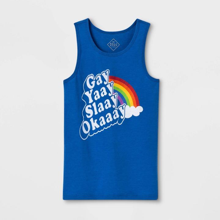 Well Worn Pride Gender Inclusive Adult Gay Yay Slay Okay Graphic Tank Top - Heather Blue Xs, Adult Unisex