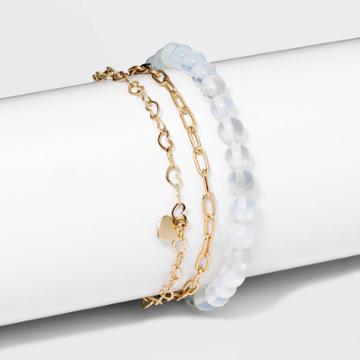 Beloved + Inspired Heart Moonstone Trio Stretch Bracelet 'love You' - Clear