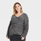 Women's Plus Size V-neck Pullover Sweater - Universal Thread Gray