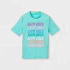 Girls' Vibes Short Sleeve Rash Guard Swim Shirt - Cat & Jack Aqua