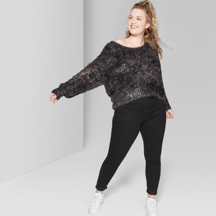 Women's Plus Size Scoop Neck Long Sleeve Pullover - Wild Fable Black 3x,