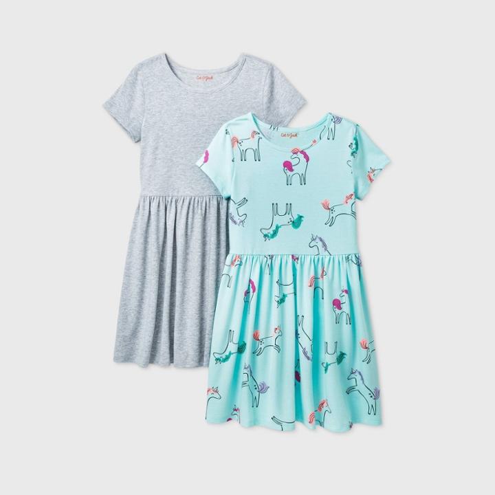 Girls' 2pk Short Sleeve Knit Dress - Cat & Jack Gray/green