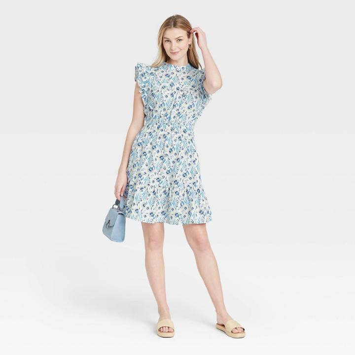 Women's Floral Print Flutter Sleeveless Dress - Universal Thread White