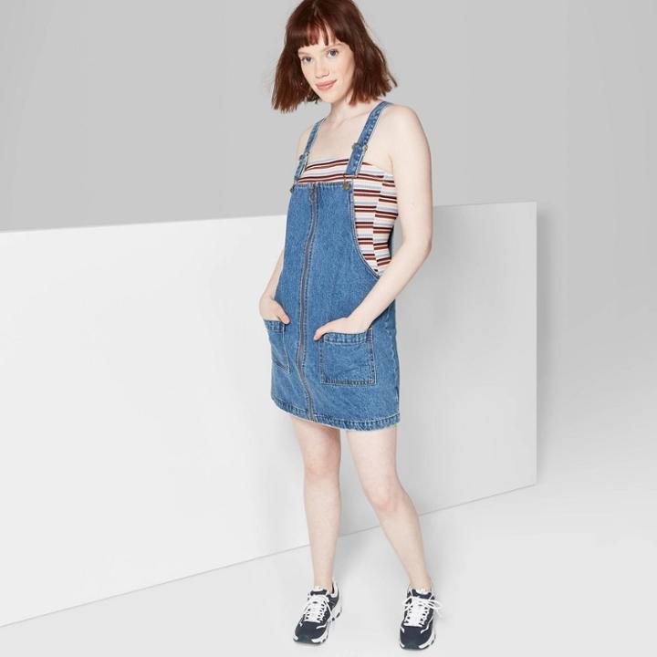 Target Women's Sleeveless Zip Front Denim Pinafore Dress - Wild Fable Medium Wash