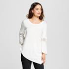 Women's 3/4 Sleeve Crochet Asymmetrical Hem T-shirt - Notations Cream