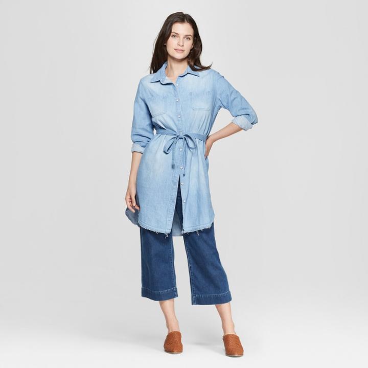 Women's Long Sleeve Denim Shirtdress - Universal Thread