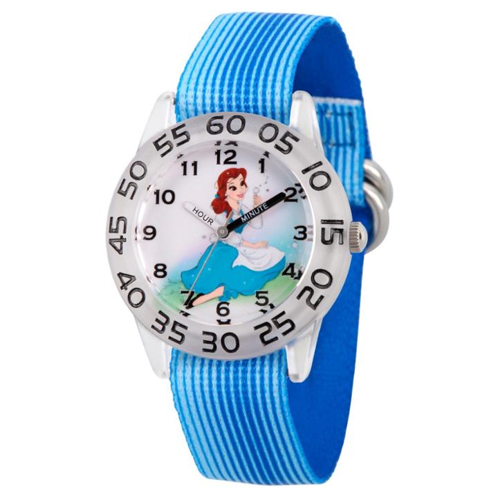 Girls' Disney Princess Belle Clear Plastic Time Teacher Watch - Blue
