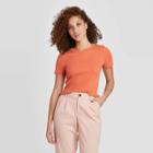 Women's Slim Fit Short Sleeve Crewneck Rib T-shirt - A New Day Orange