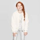 Disney Girls' Frozen 2 Faux Fur Bomber Jacket - White