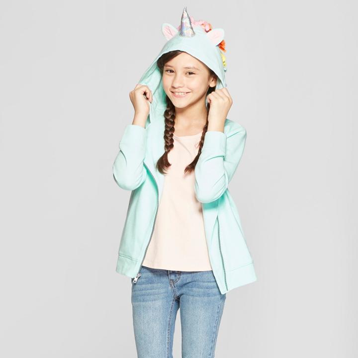 Girls' Moto Unicorn Hoodie - Cat & Jack Aqua