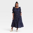 Women's Plus Size Short Sleeve Ruffle Collar Dress - Universal Thread Navy Blue