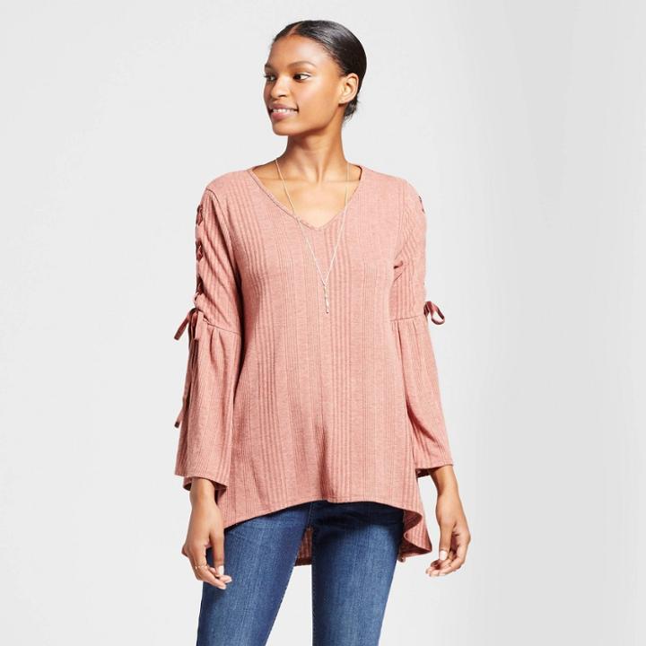Women's Long Sleeve Velvet Lace Up Sleeve Top - Knox Rose Vintage Rust