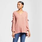 Women's Long Sleeve Velvet Lace Up Sleeve Top - Knox Rose Vintage Rust