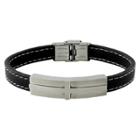 Distributed By Target Men's Stainless Steel And Leather Id Bracelet, Black