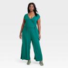 Women's Short Sleeve Wide Leg Jumpsuit - Ava & Viv Teal Blue