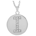Women's Journee Collection Brass Circle Initial Pendant Necklace With Cubic Zirconia - Silver, I (17.75), Silver