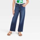 Girls' Mid-rise Wide Leg Crop Jeans - Cat & Jack Dark Wash