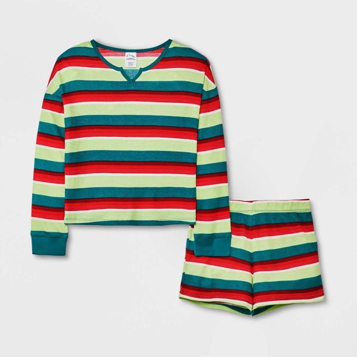 Girls' 2pc Waffle Pajama Set - Art Class Green