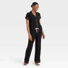 Women's Beautifully Soft Short Sleeve Notch Collar Top And Pants Pajama Set - Stars Above Black