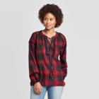 Women's Plaid Long Sleeve Crewneck Blouse - Knox Rose Red