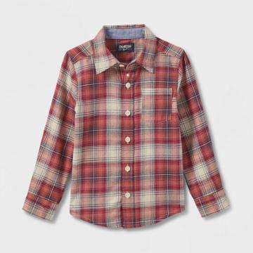 Oshkosh B'gosh Toddler Boys' Flannel Plaid Long Sleeve Button-down Shirt - Maroon