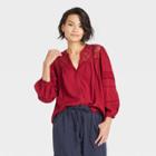 Women's Long Sleeve Button-front Eyelet Blouse - Knox Rose Red