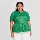 Women's Plus Size Polka Dot Short Sleeve Blouse - Who What Wear Green 1x, Women's,