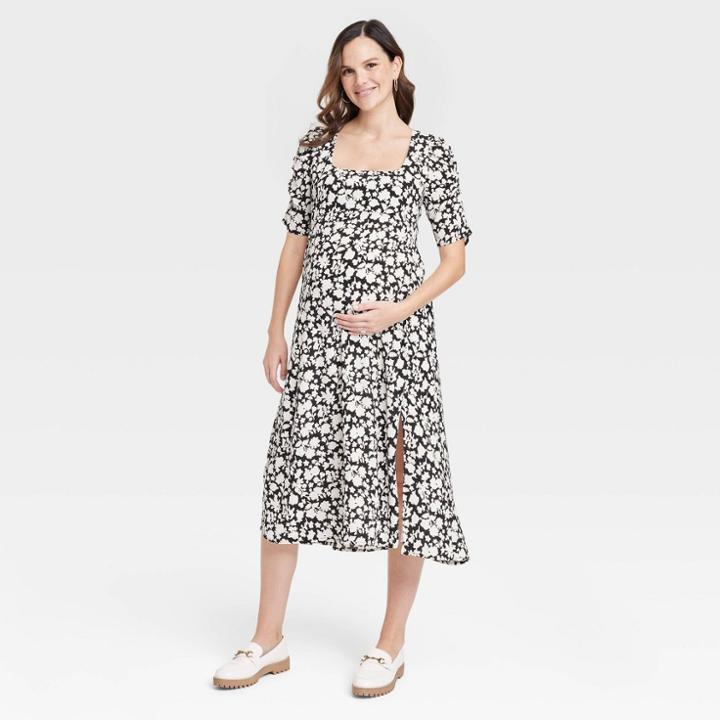 The Nines By Hatch Elbow Sleeve Ruched Maternity Dress Floral Xs, Multicolor Floral