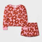 Girls' Retro Floral Long Sleeve Pajama Set - Art Class Rose/orange