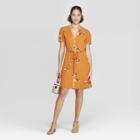 Women's Floral Print Casual Fit Cap Sleeve Deep V-neck Dress - A New Day Rust