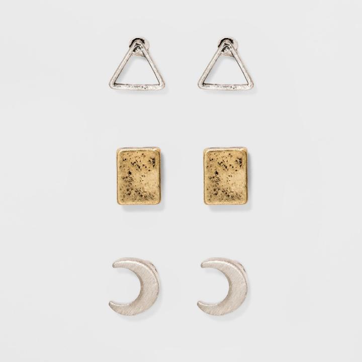 Moon Square And Open Triangle Earring Set 3ct - Universal Thread,