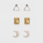 Moon Square And Open Triangle Earring Set 3ct - Universal Thread,