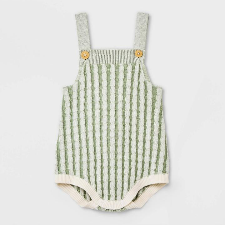 Baby Braided Cable Sweater Romper - Cat & Jack Sage Green Newborn