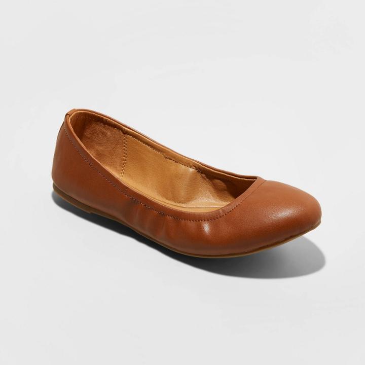 Women's Paulina Faux Leather Scrunch Ballet Flat - Universal Thread Brown