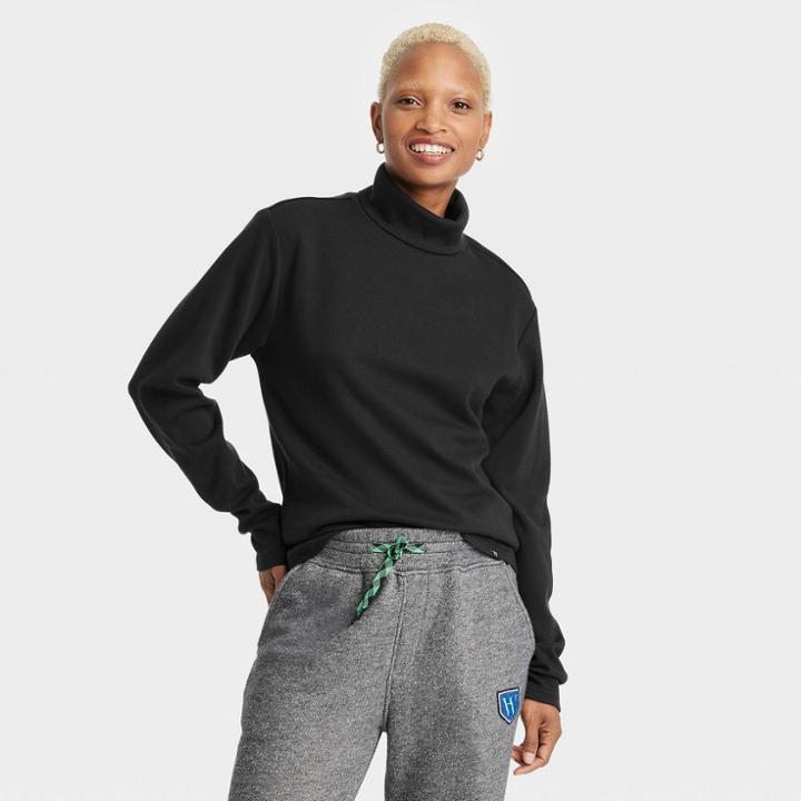 Houston White Adult Long Sleeve Turtleneck T-shirt - Jet Black Xxs/xs