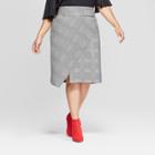 Women's Plus Size Plaid Asymmetrical Hem Midi Skirt - Ava & Viv Gray X