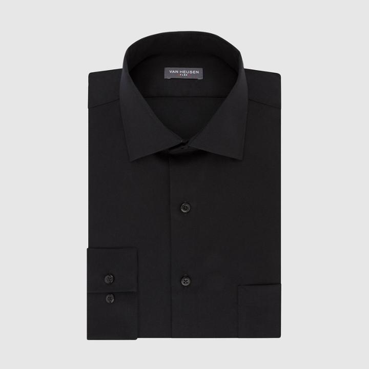 Van Heusen Men's Regular Fit Long Sleeve Button-down Shirt - Black
