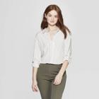 Women's Striped Long Sleeve Collared Popover Shirt - A New Day White/black