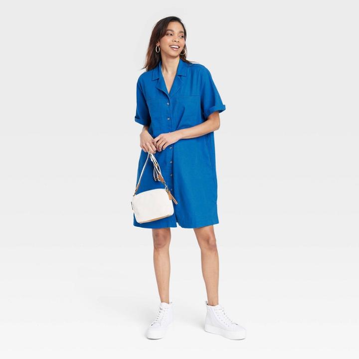 Women's Short Sleeve Button-front Shirtdress - Universal Thread Blue