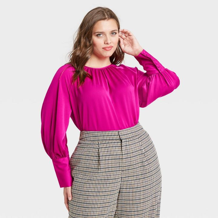 Women's Plus Size Balloon Long Sleeve High Cuff Blouse - Who What Wear Pink