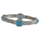 Zirconite Stretch Bangle With Faceted Square Stones - Silver + Turquoise, Women's