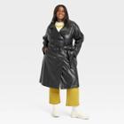 Women's Plus Size Faux Leather Belted Trench Coat - Ava & Viv Black