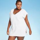 Women's Plus Size Pom Pom Trim Cover Up - Cover 2 Cover White 1x, Women's,